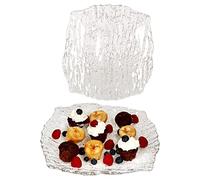 Van Well St Tropez Lot de 2 plateaux de service en verre Carré (Lxl) 28 x 28 cm avec structure et relief Plateau de buffet pour gâteaux poisson et viande Plateau pour fromage et charcuterie plateau