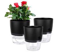 Vanavazon Lot de 3 pots de fleurs de 15,2 cm à arrosage automatique pour plantes d'intérieur, violet africain avec corde de mèche, noir