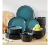 Vancasso 18/24 pièces PLAYB ensemble d'assiettes en céramique glaçure réactive ensemble de vaisselle en grès avec 6 pièces assiette à dîner/dessert/bol de céréales BLUE