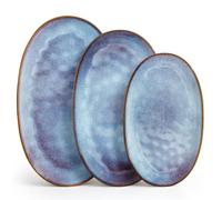 vancasso Assiette Grès, Lot de 3 Assiettes Service de Table, Bleu Lavande | Service Vaisselle Ovales, Assiettes à Dessert, Assiettes de Petit-Déjeuner, Assiettes à Gâteau, Assiettes en 3 tailles
