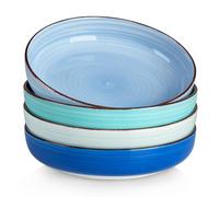 vancasso Bonita Series Bonita Lot de 4 bols à pâtes en céramique de 1304,1 g, passent au micro-ondes, grands plats de cuisine peu profonds, bleu