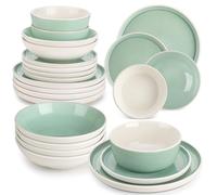 vancasso ELBA Assiettes Service de Table 6 Personnes, 24 Pièce Service Vaisselle Complet en Grès - 6 Assiettes Plates, 6 Assiettes à Dessert, 6 Assiettes Creuses et 6 Bols, Compatible Micro-Ondes,Vert