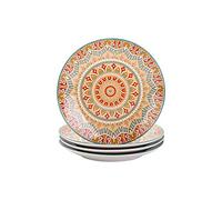 Vancasso - Lot de 4 assiettes à dessert en céramique style bohémien 20,3 cm avec motif mandala - 21,2 x 21,2 x 2,5 cm - Jaune