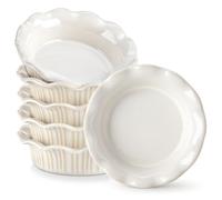 vancasso Lot de 6 mini moules à tarte profonds en céramique de 13 cm avec bord froncé pour la cuisson, le micro-ondes et le four, blanc