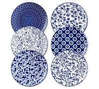 vancasso Lot de 6 petites assiettes à salade en céramique de 21,6 cm pour cuisine, micro-ondes, four, lave-vaisselle, cadeau vintage, bleu