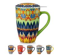 vancasso Mug Tasse à Thé/Café avec Couvercle et Filtre - 540 ml Céramique, Compatible Lave-vaisselle et Micro-ondes - Cadeau Parfait - Style Bohème 01
