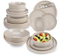 vancasso PLAYA Assiettes Service de Table 24 Pièces pour 6 Personnes, Service Vaisselle Complet en Grès - 6 Assiettes Plates, 6 Assiettes à Dessert, 6 Assiette Creuses et 6 Bols - Glaçure Gris