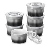 vancasso Ramequins avec Couvercles Lot, 6 X 200 ML Ramequins et Moules à Soufflés en Porcelaine, Ramequin Creme Brulee pour Muffin et Gâteau, Ramequin Four à Crème, Sauce, Fruit, Ø9.5 CM - Gris