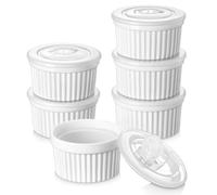 vancasso Ramequins avec Couvercles Lot, 6 X 200 ML Ramequins et Moules à Soufflés en Porcelaine, Ramequin Creme Brulee pour Muffin et Gâteau, Ramequin Four à Crème, Sauce, Fruit, Ø9.5 CM - Blanc