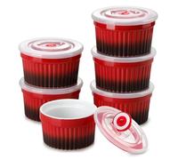 vancasso Ramequins avec Couvercles Lot, 6 X 200 ML Ramequins et Moules à Soufflés en Porcelaine, Ramequin Creme Brulee pour Muffin et Gâteau, Ramequin Four à Crème, Sauce, Fruit, Ø9.5 CM - Rouge