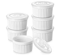 vancasso Ramequins avec Couvercles Lot, 6 X 260 ML Ramequins et Moules à Soufflés en Porcelaine, Ramequin Creme Brulee pour Muffin et Gâteau, Ramequin Four à Crème, Sauce, Fruit, Ø10.1 CM - Blanc