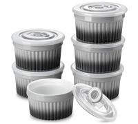 vancasso Ramequins avec Couvercles Lot, 6 X 260 ML Ramequins et Moules à Soufflés en Porcelaine, Ramequin Creme Brulee pour Muffin et Gâteau, Ramequin Four à Crème, Sauce, Fruit, Ø10.1 CM - Gris