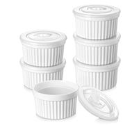 vancasso Ramequins avec Couvercles Lot, 6 X 320 ML Ramequins et Moules à Soufflés en Porcelaine, Ramequin Creme Brulee pour Muffin et Gâteau, Ramequin Four à Crème, Sauce, Fruit, Ø10.6 CM - Blanc