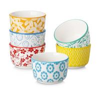 vancasso Ramequins Lot, 6 X 120 ML Ramequins et Moules à Soufflés en Porcelaine Pastel, Ramequin Creme Brulee pour Muffin et Gâteau, Ramequin Pour à Crème, Sauce - Ø8 CM -Style Floral Coloré
