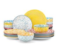 vancasso SELENE Assiettes Service de Table pour 6 Personnes, 24 Pièces, Vaisselle en Porcelaine Pastel - 6 Assiette Plate, à Dessert, Creuses et Bols - Adapté au Micro-Ondes - Style Floral Coloré