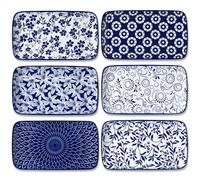 vancasso SELENE Lot de 6 Petites Assiettes Rectangulaires en Porcelaine - 22x13 cm - Assiette Plates pour Desserts, Sushis et Apéritifs - Passent au micro-ondes, four - Chinois Bleu et Blanc - Style B