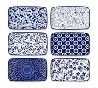 vancasso SELENE Lot de 6 Petites Assiettes Rectangulaires en Porcelaine - 22x13 cm - Assiette Plates pour Desserts, Sushis et Apéritifs - Passent au micro-ondes, four - Chinois Bleu et Blanc - Style A