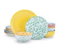 vancasso SELENE Service de Table 12 Pièces pour 4 Personne, Set Vaisselle en Porcelaine Pastel - 4 Assiettes Plates, 4 Assiette à Dessert et 4 Bols, Adapté au Micro-Ondes - Style Floral Coloré