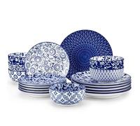vancasso SELENE Service de Table 18 Pièces pour 6 Personne, Set Vaisselle en Porcelaine Bleu et Blanc - 6 Assiette Plates, 6 Assiette à Dessert et 6 Bols - Style Chinois, Adapté au Micro-Ondes