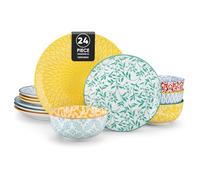 vancasso SELENE Service de Table 24 Pièces pour 8 Personne, Set Vaisselle en Porcelaine Pastel - 8 Assiettes Plates, 8 Assiette à Dessert et 8 Bols, Adapté au Micro-Ondes - Style Floral Coloré