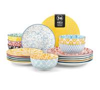 vancasso SELENE Service de Table pour 12 Personnes -36 Pièces - Vaisselle en Porcelaine Pastel - 12 Assiette Plate, 12 Assiette à Dessert et 12 Bols à Céréales - Adapté au Micro-Ondes