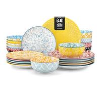 vancasso SELENE Service de Table pour 12 Personnes, 48 Pièces, Vaisselle en Porcelaine Pastel - Assiettes Plates, Assiettes à Dessert, Bols à Pates et Bols - Adapté au Micro-Ondes, Floral Coloré