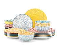 vancasso SELENE Service de Table pour 6 Personnes -18 Pièces - Vaisselle en Porcelaine Pastel - 6 Assiette Plate, 6 Assiette à Dessert et 6 Bols à Céréales - Adapté au Micro-Ondes