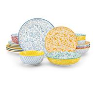 vancasso SELENE Service Vaisselle 4 Personnes, Vaisselle Complète 16 Pièces en Porcelaine Pastel - 4 Assiettes Plates, 4 Assiettes à Dessert, 4 Bols à Pâtes et 4 Bols à Céréales - Style Floral Coloré