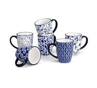 vancasso SELENE Tasses à Café Espresso et Mugs en Porcelaine à anses - 6 x 360 ml - Style Chinois Bleu et Blanc - Mug pour Thé, Café, Cappuccino - Résistants au Lave-vaisselle et au Micro-ondes