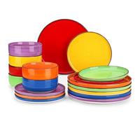 vancasso Série BONITA Assiette Service de Table, Bas Désign Plat, 6 Assiettes Plates, 6 Assiettes à Salade, et 6 Saladiers, Service de Table 6 Personnes, 18 Pièces, Multicoloré