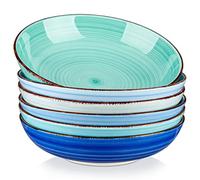 vancasso Série BONITA Lot de 6 Bol à Pâtes en Grès de 38oz Bols Service, 21.6cm, Passe au Micro-ondes et au Four à Soupe pour Cuisine, Bleu