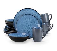 vancasso Série BUBBLE Service de Table 16 Pièces en Porcelaine, Service Vaisselle pour 4 Personnes, comprenant 4 Assiettes Plates, 4 Assiettes à Dessert, 4 Bols à Céréales et 4 Mugs, Bleu