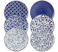 vancasso Série SELENE Lot de 6 Assiettes Plates 26cm, Assiettes à Dîner en Porcelaine Bleu et Blanc, Style Chinois, Passe au Micro-ondes, Four, Lave-vaisselle