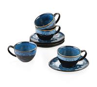 vancasso, Série STARRY, Service à Café Thé en Céramique pour 4 Personnes, Ensemble de Tasse et Soucoupe, 260ml- Style Impresionniste