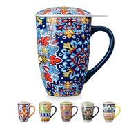 vancasso SIMI Tasse à Thé avec Infuseur et Couvercle - 540 ML - Tisanière en Porcelaine avec Filtre Amovible, Grand Mug pour Infusion de Thé, Café et Tisanes, Style Bohème Bleu