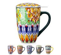 vancasso SIMI Tasse à Thé avec Infuseur et Couvercle - 540 ML - Tisanière en Porcelaine avec Filtre Amovible, Grand Mug pour Infusion de Thé, Café et Tisanes, Style Bohème Vert