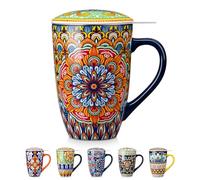 vancasso SIMI Tasse à Thé avec Infuseur et Couvercle - 540 ML - Tisanière en Porcelaine avec Filtre Amovible, Grand Mug pour Infusion de Thé, Café et Tisanes, Style Bohème Brun