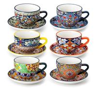 vancasso SIMI Tasses à Café avec Soucoupes - 240ml - Service à Café pour 6 Personnes - Porcelaine pour Expresso, Cappuccino - Style Bohème - Passe au Micro-Ondes