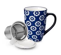 vancasso Tasse à thé en céramique avec infuseur et couvercle, 480 ml SELENE, passe au micro-ondes et au lave-vaisselle, idéale pour le thé, le café, le lait, Style Chinois Bleu et Blanc