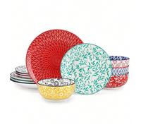 vancasso Vaisselle 12pcs, Série SELENE, en Porcelaine Colorée avec Ensemble Assiettes et Bols - 4 Personnes