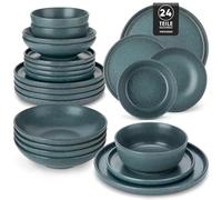 vancasso ZERMATT Service de Table 6 Personnes, 24 Pièces Service Vaisselle | Vaisselle et Arts de La Table en Grès avec 6 Assiettes Plates, 6 Assiettes à Dessert, 6 Bols, 6 Bols à pâtes, Bleu-Vert Fumé