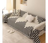 VanderHOME Grand Plaid et Couvre-lit en Chenille, Plaid Canape, Lavable Jeté de canapé, Jete de canape avec Franges Délicates,Protege Canape, Couvre Canapé d'angle 180 * 360cm-Noir