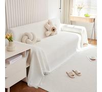 VanderHOME Grand Plaid et Couvre-lit en Gaufré, Protege Canape, Lavable Jeté de canapé, Jete de canape avec Franges Délicates 180 * 180cm-Blanc Pur