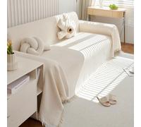 VanderHOME Grand Plaid et Couvre-lit en Gaufré, Protege Canape, Lavable Jeté de canapé, Jete de canape avec Franges Délicates 180 * 300cm-Blanc crème
