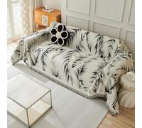 VanderHOME Housse de canapé à Motif Botanique Plaid Canape Multifonction Chenille Jete de Canape Grande Taille avec Frange, Jeté de lit ou Réversible Jeté de canapé 180 * 340cm-Noir