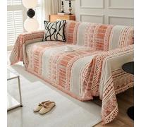VanderHOME Housse de Canapé De Style Bohème Plaid Canape Grande Taille Chenille Jete de Canape avec Frange, Réversible Jeté de canapé,Couverture Canapé 180 * 260cm-Orange