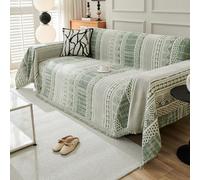 VanderHOME Housse de Canapé De Style Bohème Plaid Canape Grande Taille Chenille Jete de Canape avec Frange, Réversible Jeté de canapé,Couverture Canapé 180 * 340cm-Vert