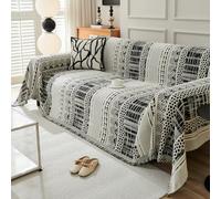 VanderHOME Housse de Canapé De Style Bohème Plaid Canape Grande Taille Chenille Jete de Canape avec Frange, Réversible Jeté de canapé,Couverture Canapé 180 * 420cm-Noir