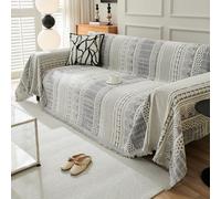 VanderHOME Housse de Canapé De Style Bohème Plaid Canape Grande Taille Chenille Jete de Canape avec Frange, Réversible Jeté de canapé,Couverture Canapé 180 * 420cm-Grau