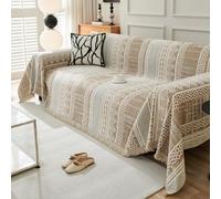 VanderHOME Housse de Canapé De Style Bohème Plaid Canape Grande Taille Chenille Jete de Canape avec Frange, Réversible Jeté de canapé,Couverture Canapé 180 * 420cm-Kaki
